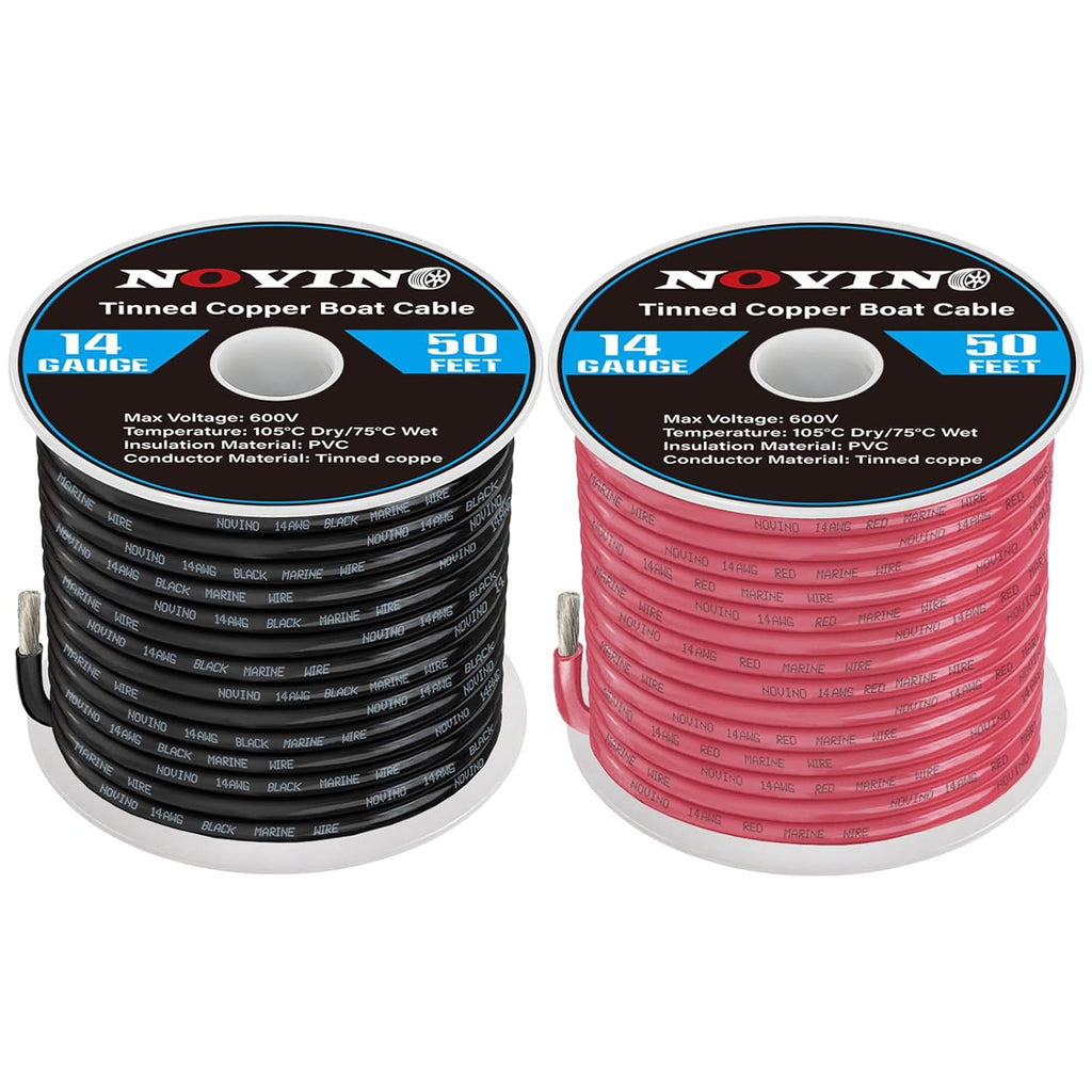 **Skiennix 14 AWG Marine Wire - 50FT Red & 50FT Black Tinned Copper Cable for Boats & RVs**