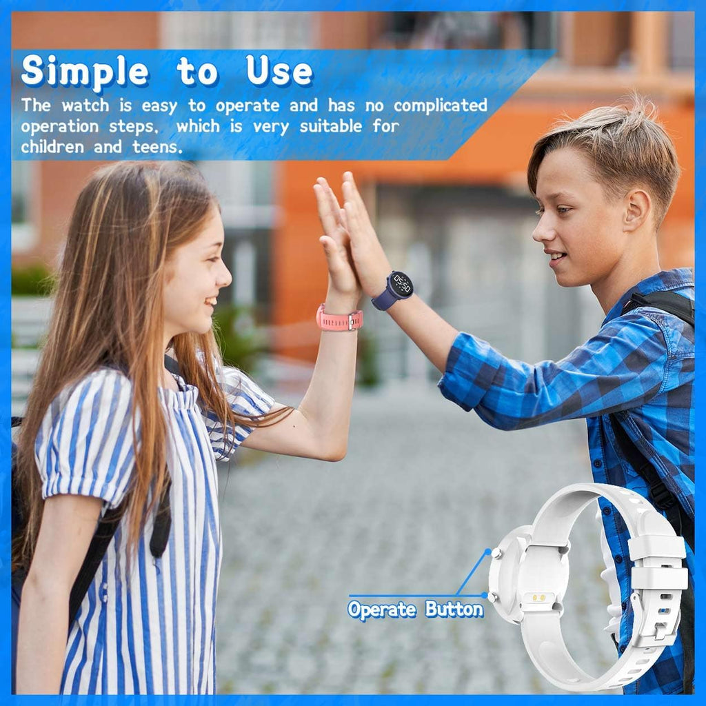Skiennix Kids Digital Fitness Tracker Watch - Waterproof Outdoor Sports Wristwatch for Boys & Girls (White)