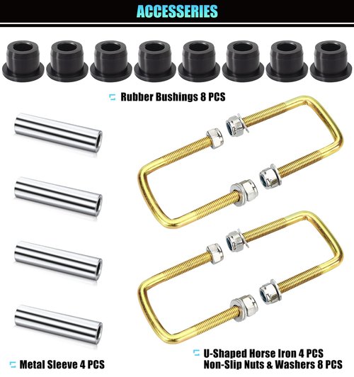 Geggkake Heavy Duty EZGO TXT Rear Leaf Spring Bushings & Sleeves Kit, Fits 1994-Up Golf Cart - 4 Leaf
