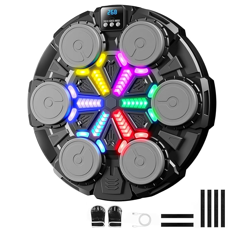 Bluetooth Wall-Mounted Boxing Machine with Lights and Gloves for Kids & Adults