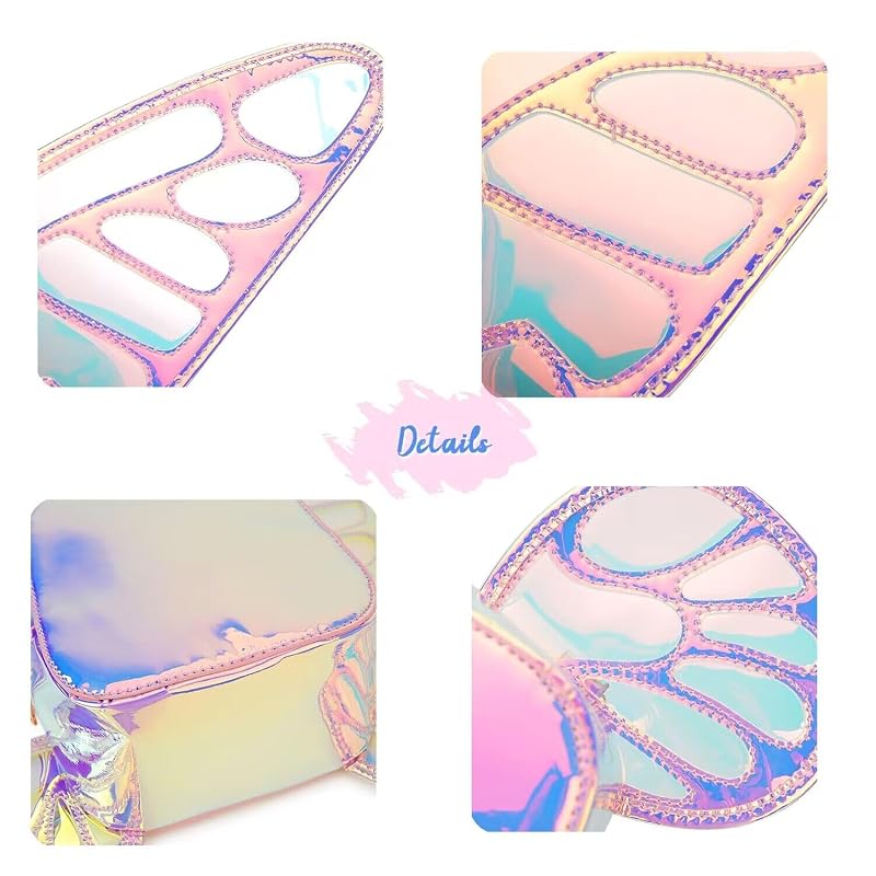 Women's Laser Holographic Backpack with Butterfly Angel Wings - Variation: Laser Pink
