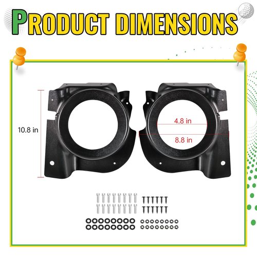 Under Dash Kick Speaker Pod Brackets for E-Z-Go RXV 2008+, Golf Cart Front Kick Panels Loudspeaker Mount Enclosures Holders Fit 6.5" Speakers, EZGO RXV Accessories 2PCS with Hardware