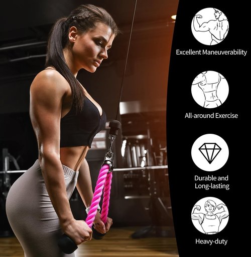 DkOvn Tricep Rope, 27 Inches Cable Machine Attachment, Pull Down Attachments with Carabiner, for Gym Home Workout Exercise
