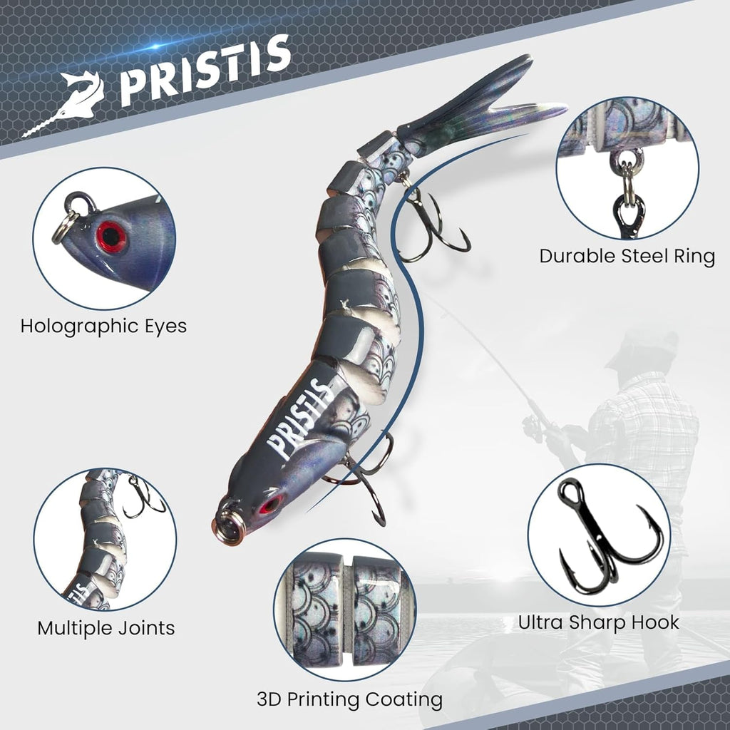 Pristis Lifelike Fishing Plugs - Slow Sinking Swimbaits for Bass & Muskie | Deep Diving Crank Baits Set
