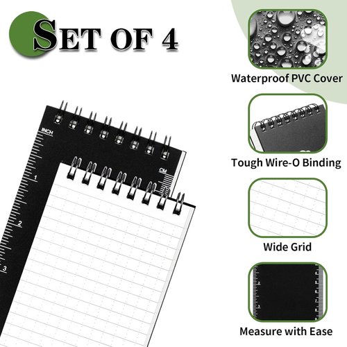 COIDEA Waterproof Notebook - 4 Pack Top-Spiral Pocket Notepad | 3" x 5" Weatherproof Memo Pads for Outdoor Use