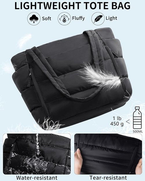 Bagstellar Puffer Tote Bag - Lightweight Quilted Handbag for Work & Travel | 15.6" Laptop & Tumbler Holder