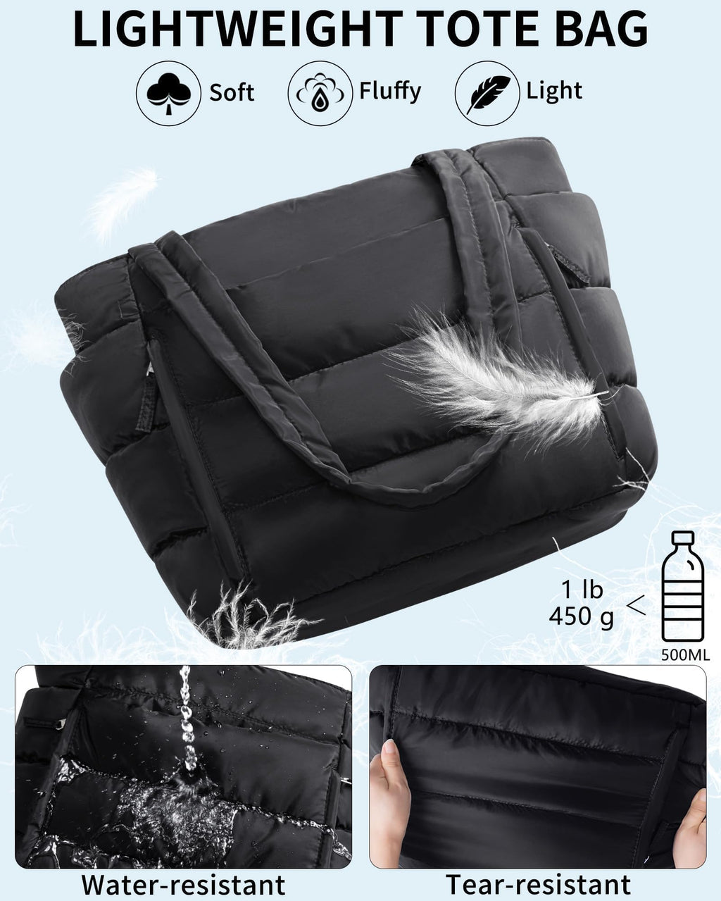 Bagstellar Puffer Tote Bag for Women, Lightweight Puffy Work Handbag Teacher Nurse Quilted Shoulder Bag for School Travel Gym