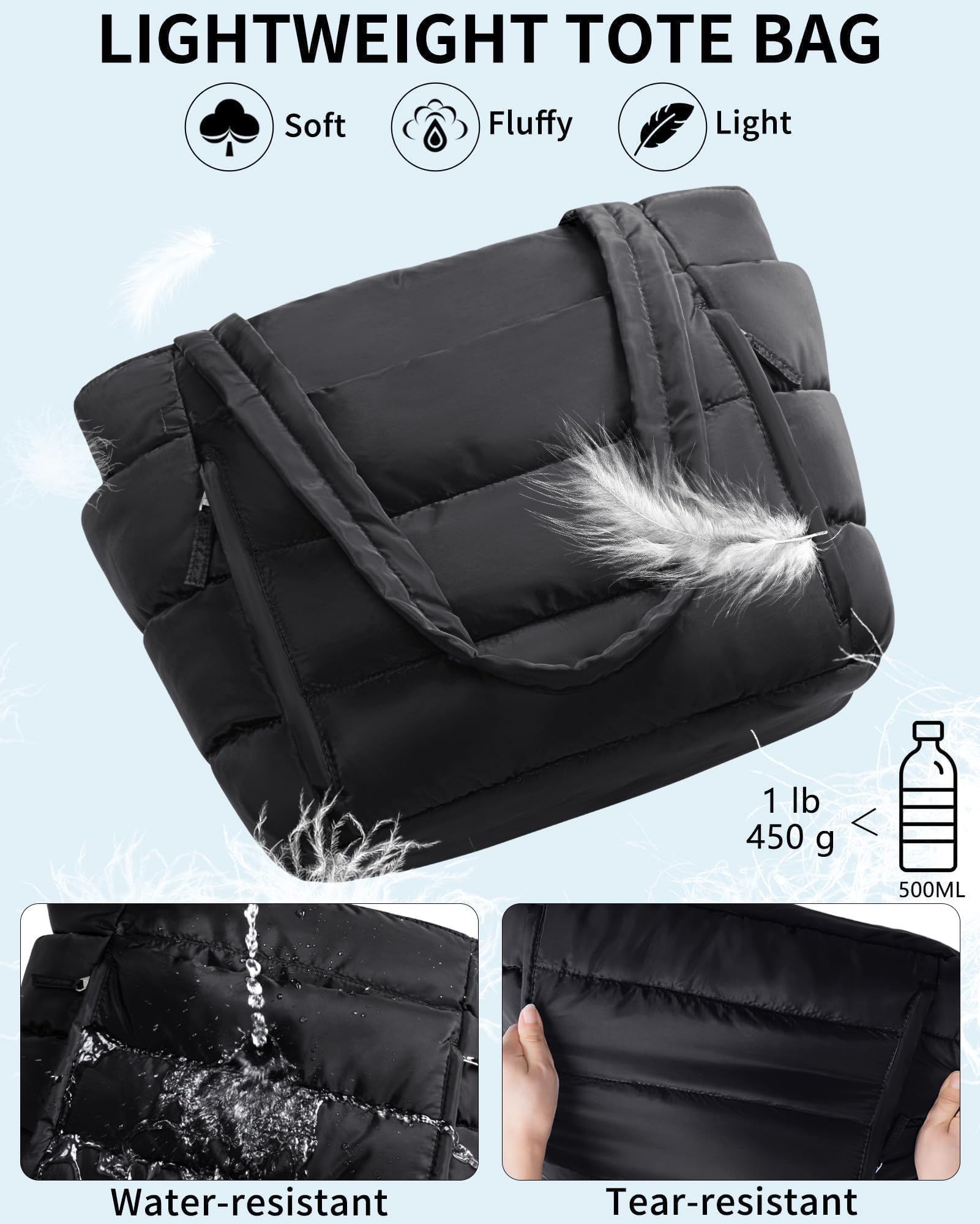 Bagstellar Puffer Tote Bag for Women, Lightweight Puffy Work Handbag Teacher Nurse Quilted Shoulder Bag for School Travel Gym