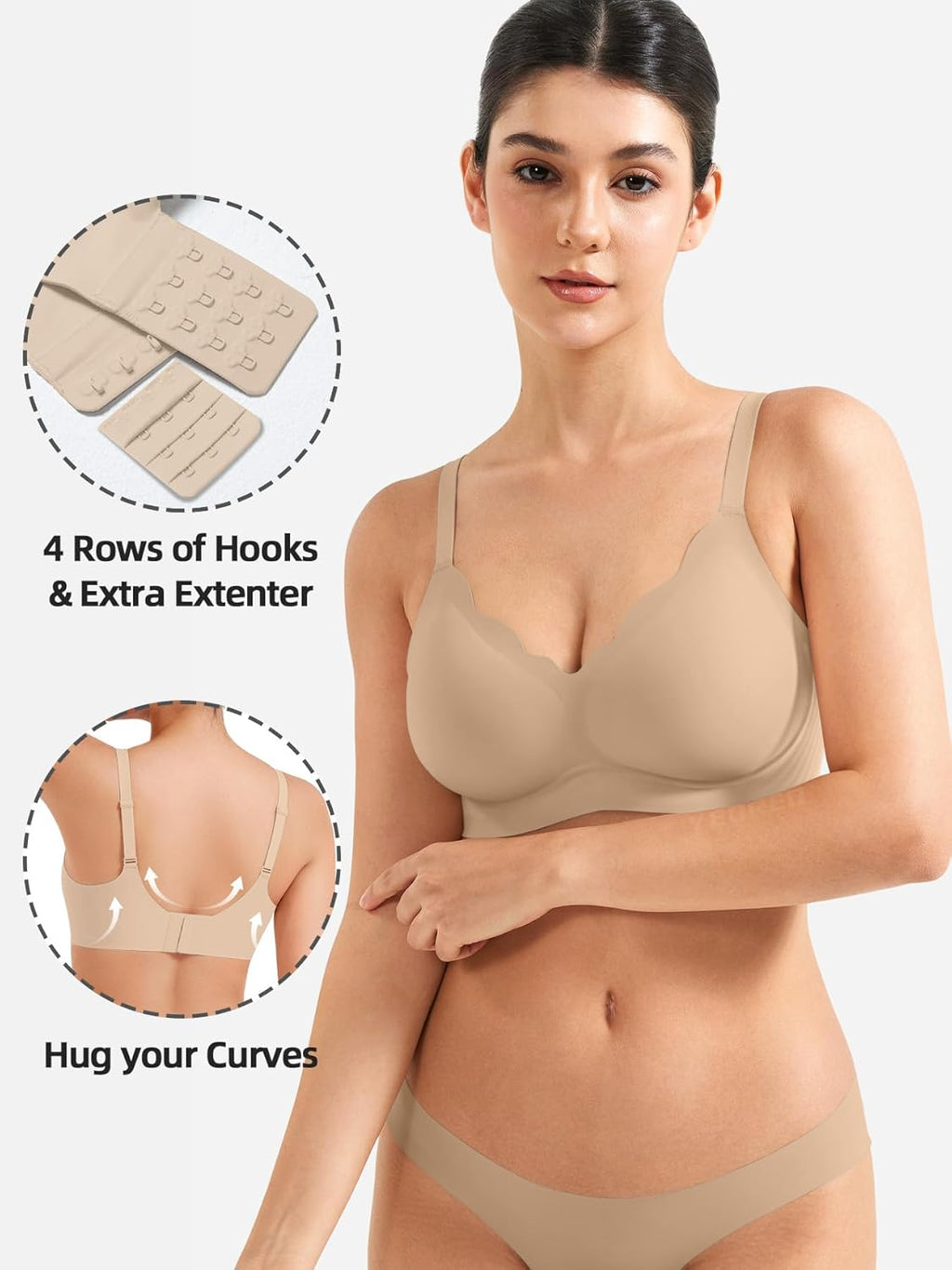YEOREO Wireless Push-Up Bra - Full Coverage Seamless Comfort Bralette | Scalloped Design, No Underwire