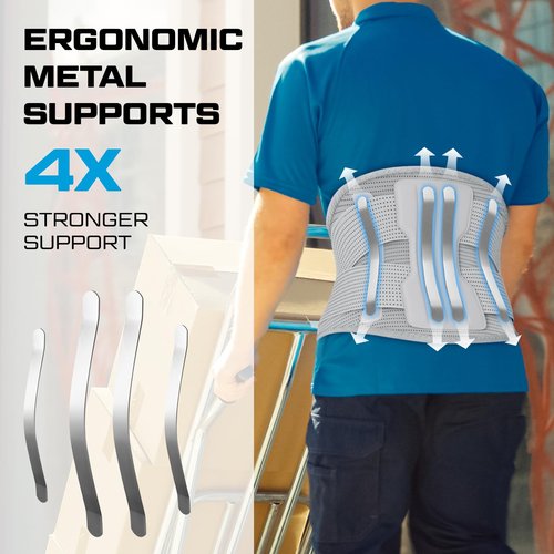 NEENCA Compression Back Brace for Lower Back Pain, Herniated Disc, Lumbar Strain – Breathable Lumbar Support for Work, Lifting, Sciatica, Scoliosis (Gray, Large)