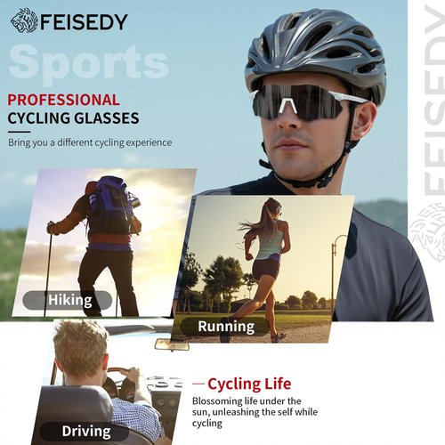 FEISEDY Photochromic Cycling Glasses for Men Women Mountain Bike Sports Sunglasses UV Protection B0310
