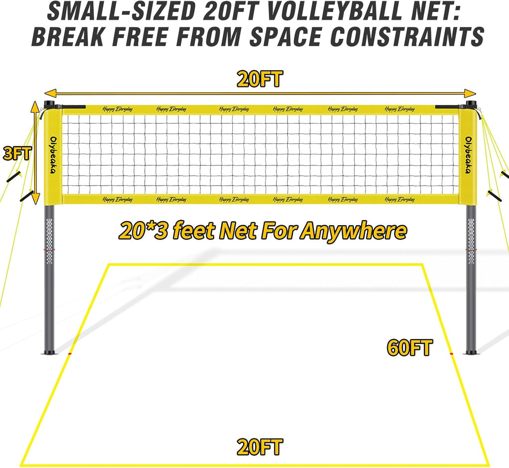 Skiennix 20ft Portable Outdoor Volleyball Net Set - Adjustable Heavy Duty Poles, Durable PE Net & Volleyball Included