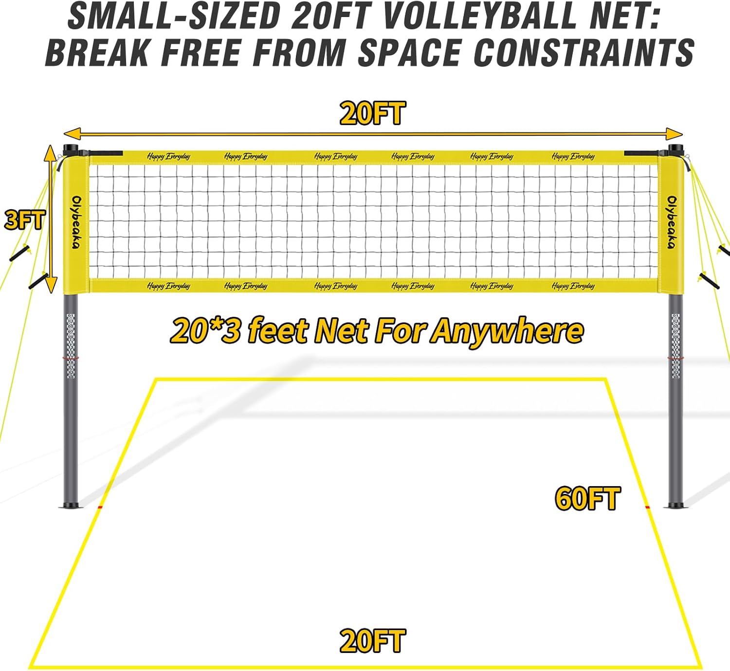 Skiennix 20ft Portable Outdoor Volleyball Net Set - Adjustable Heavy Duty Poles, Durable PE Net & Volleyball Included
