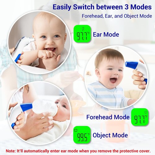 Dr.meter Ear Thermometer - 3-in-1 Touchless Forehead & Ear Thermometer for Kids & Adults | Bi-Color LCD Display, Fever Alarm, 20 Memory Recall
