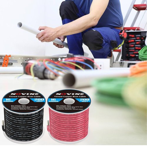16 Gauge Marine Wire - Tinned Copper Electrical Cable for Automotive & Marine Use | 200FT Red & 200FT Black