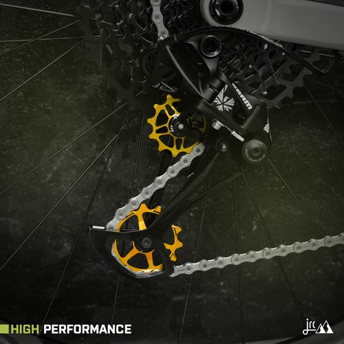JRC Components Ceramic Derailleur Pulley Wheels | Pair of 14&12T Hybrid Ceramic Bearing - MTB Bike Rear Derailleur Wheels - Gold