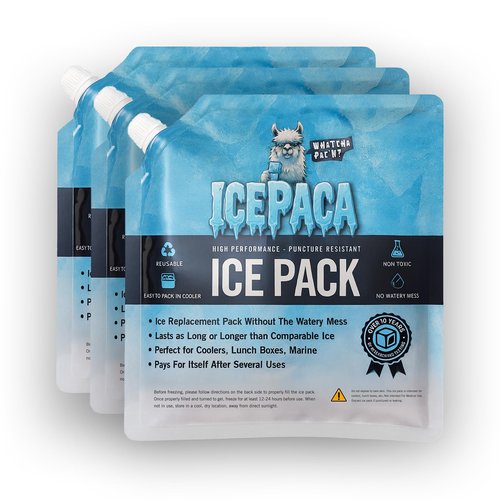 Icepaca Ice Pack for Coolers, (3 Pack) High Performance, Reusable Long-Lasting Cold Pack for Lunch Boxes, Camping, Travel & Marine Use – Non-Toxic, Leakproof, No Watery Mess, Small Size (10"X10")