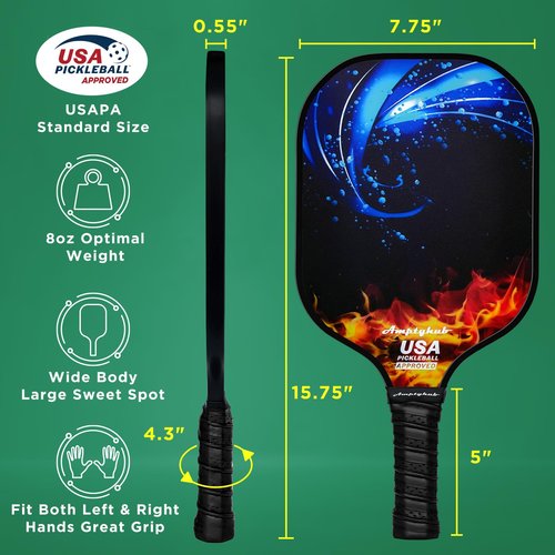 Carbon Fiber Surface Pickleball Paddles Set of 2, 2023 USAPA Approved, Polypropylene Honeycomb Core, Anti-Slip Sweat-Absorbing Grip, 2 Paddles, 2 Indoor Pickleball & 2 Outdoor Pickleball, 1 Carry Bag