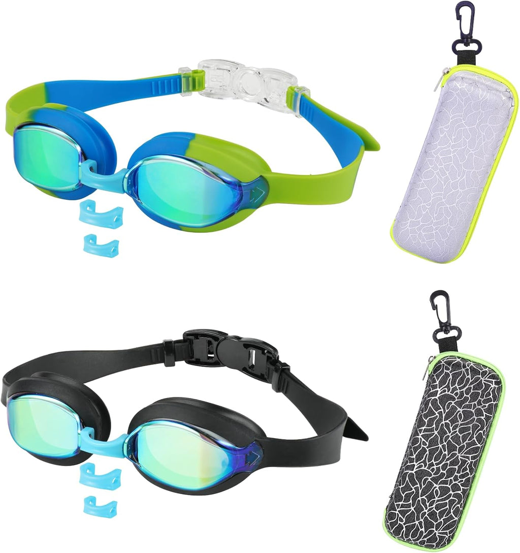 Skiennix Kids Swim Goggles - 2 Pack for Ages 3-14 | Comfortable Fit with Protective Case