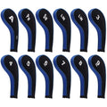 Andux 12pcs/Set Golf Iron Club Head Covers Number Print Long Neck with Zipper Black/Blue