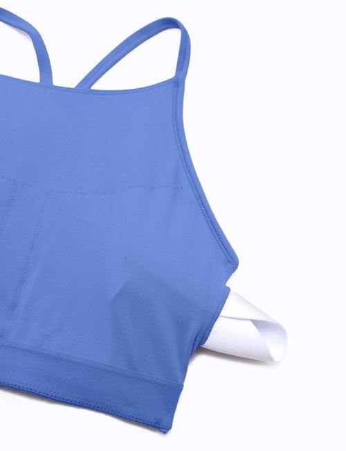 CRZ YOGA Butterluxe Womens High Neck Y Back Sports Bra - Padded Halter Racerback Spaghetti Thin Strap Workout Gym Top Wild Indigo Medium