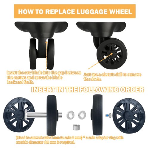Luggage Suitcase Replacement Wheels 2.11inch(53.5mm) Diameter 8 Pcs 0.45inch(11.5mm) Thickness Wear-Resistant Mute Suitcase Rubber Swivel Caster Repair Kits for Trolley Bag Travel Box
