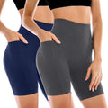 Leafigure High Waisted Biker Shorts for Women - 2 Pack with Pockets for Gym & Workout