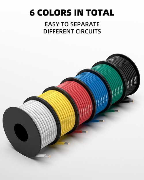 NAOEVO 14 AWG Silicone Tinned Copper Wire - 90ft Flexible Electrical Cable in 6 Colors for DIY Projects