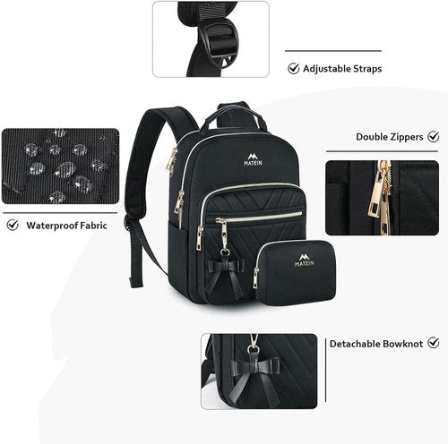 MATEIN Mini Backpack - Waterproof Stylish Daypack Purse for Women | Lightweight Casual Travel Bag - Black