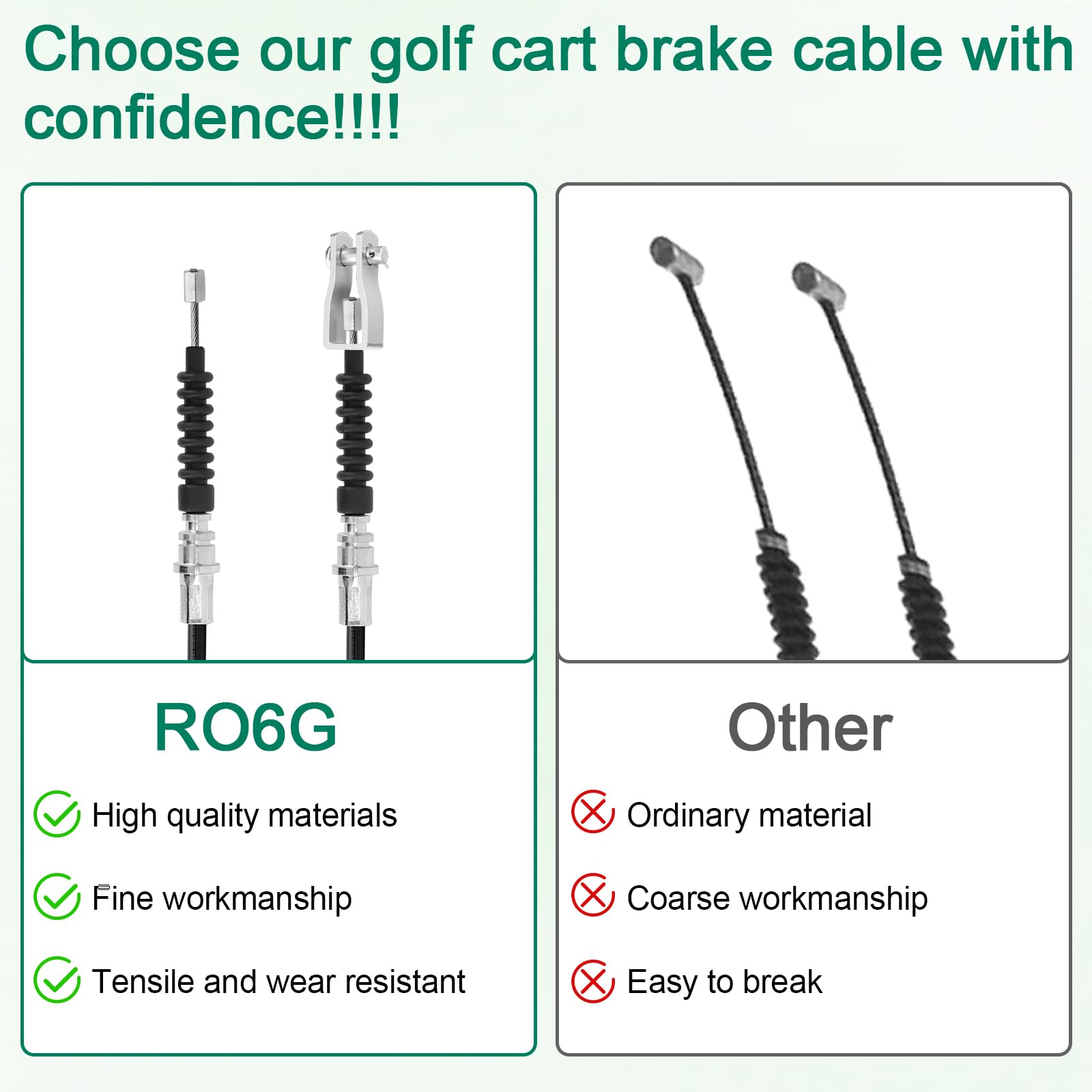 RO6G Replacement Club Car Ds Brake Cable 102022101 1020221-01 1019907 for 2000-Up Club Car Golf Cart Cable Stainless Steel Core Driver & Passenger Side Cables