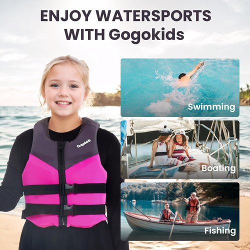 Gogokids Youth Swim Vest - Soft 3D Fabric Jacket for Kids & Teens | Adjustable Straps, Lightweight Float for 50-90 lbs & 75-125 lbs