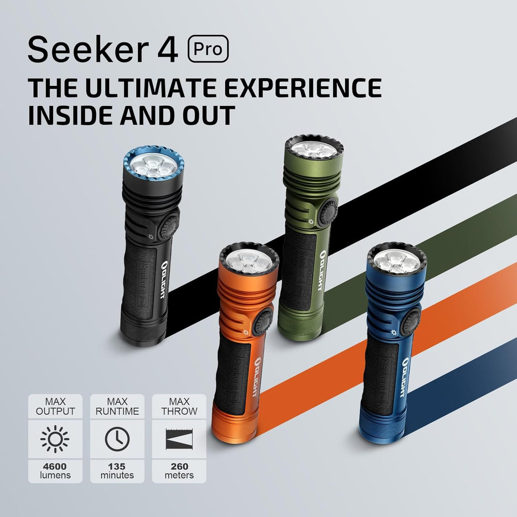OLIGHT Seeker 4 Pro Rechargeable Flashlight - 4600 Lumens Bright Light | Waterproof IPX8 for Camping & Emergencies (Midnight Blue Cool White)