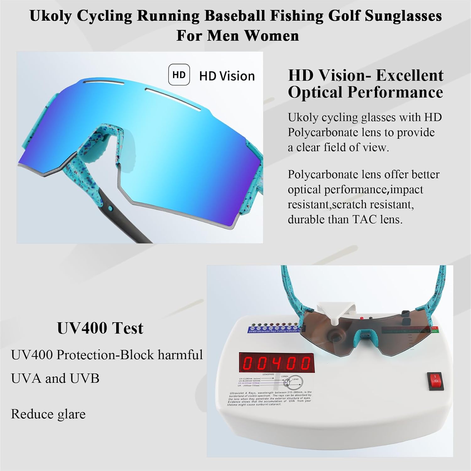 Ukoly Cycling Sunglasses - Polarized Sports Eyewear with 3 Interchangeable Lenses | Unisex Design