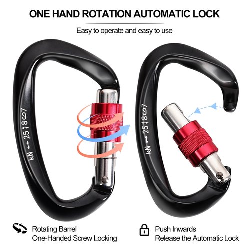 Climbing Carabiner Clips 25KN Auto Locking Heavy Duty Carabiner Clip, Fit for Rock Climbing, Rappelling, Rescue, Hammock, Aerial Work, Camping, Dog Leash etc(4 Packs)
