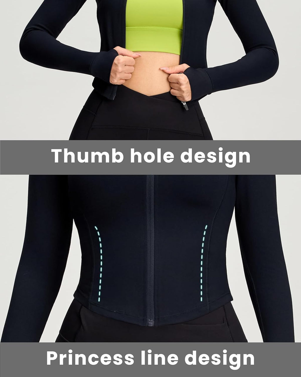 Skiennix Women's BBL Jacket - Full Zip Athletic Crop with Thumb Holes for Running & Yoga