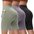 BLUELILY 3 Pack Women's Biker Shorts with Pockets 5" 8" Seamless High Waisted Tummy Control Workout Shorts for Running Gym