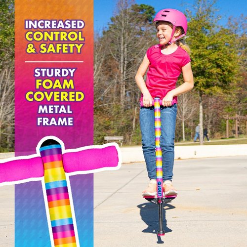 Flybar Foam Jolt Pogo Stick - Safe & Fun for Kids Ages 6+ | Supports 40-80 Pounds (Rainbow)