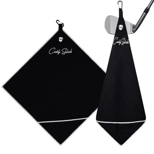 Caddy Splash Pocket Mag Towel – Magnetic Microfiber Golf Towel with Ball Pocket, Ultra-Absorbent & Durable, Strong Magnet & Carabiner for Easy Bag Attachment – The Ultimate Golf Towel-Black/White