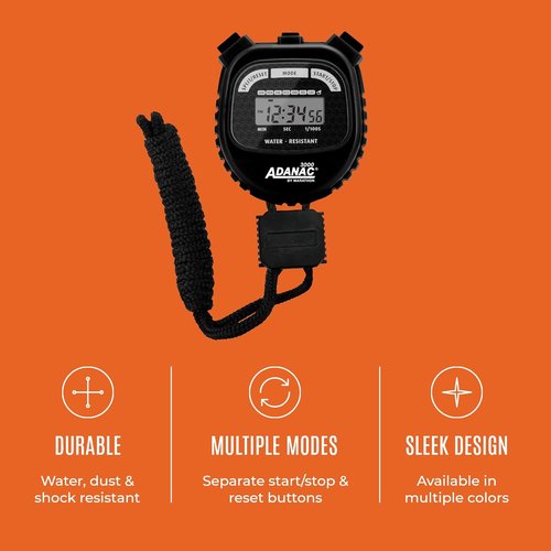 Marathon Adanac 3000 Digital Stopwatch Timer - High Precision 1/100th Sec Accuracy | Black, Water & Shock Resistant