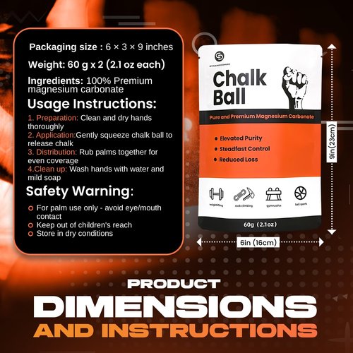 DYNAMICCOMBO Climbing Chalk | Refillable Chalk Ball for Rock Climbing, Weight Lifting & Gymnastics | Storage Bag Included | 2 Chalk Balls