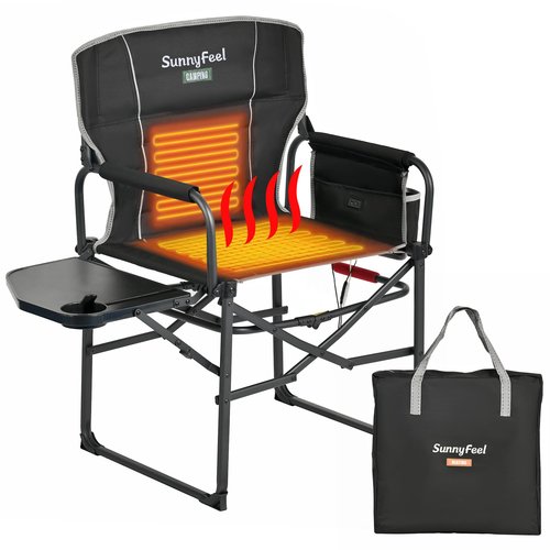 SUNNYFEEL Heated Camping Directors Chair, Heavy Duty,Oversized Outdoor Portable Heating Folding Chair with Side Table, Pocket for Beach, Fishing,Trip,Picnic,Lawn,Concert Foldable Camp Chairs