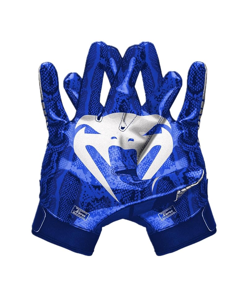 Venum Elite Football Gloves - Royal Blue/Silver, Youth Large (Kids) - True Sticky Grip