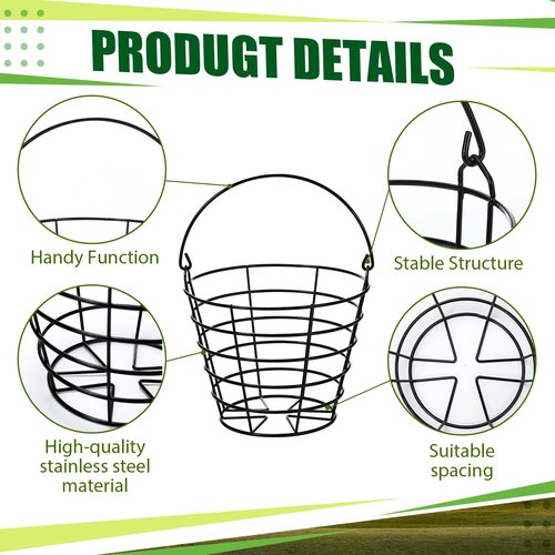 Wettarn 20 Packs Bulk Metal Wire Golf Ball Basket with Handle Stainless Steel Golf Basket Ball Holder Container for Summer Storage Practice Accessories, Black