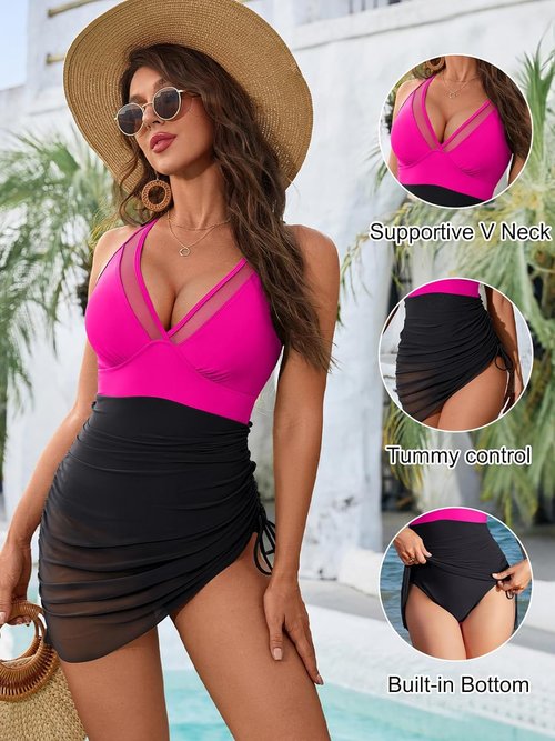 Blooming Jelly One-Piece Swim Dress - Tummy Control & Slimming Mesh Wrap | Elegant Bathing Suit