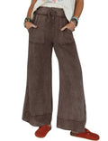 Athlisan Womens Casual Wide Leg Sweatpants Acid Wash Elastic Waisted Palazzo Pants Trousers with Pockets(Coffee-L)