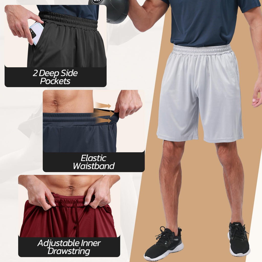 BOOJO 3 Pack Gym Basketball Mens Shorts - Quick Dry Black Workout Athletic Shorts with Pockets for Casual Running (S-6XL)