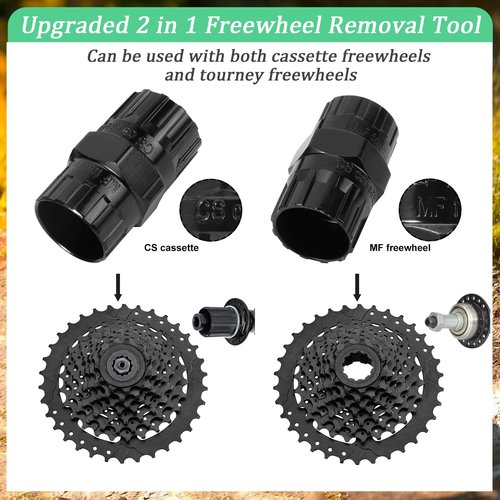 Oumers Bike Cassette Removal Tool, Bicycle Chain Whip and 2 in 1 Freewheel Remover, Wrench Sprocket Puller Remover Kit Lockring Removal Tool Bike Repair Tool for 5-12 Speed Cassette