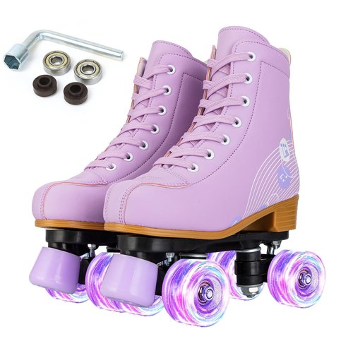 Silvertree Roller Skates for Women and Girls PU Leather High-top Adult Roller Derby Skate Wheels Light Up Roller Skate Four-Wheel Shiny Roller Skates for Girls Boys Men Unisex