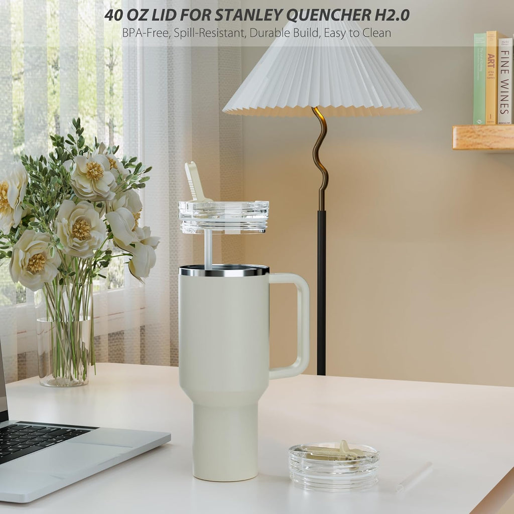 Stanley Replacement Lid - Flip Straw Tumbler Lid for 40 oz Quencher H2.0 & ProTour | Leakproof & Easy to Use (Cream)
