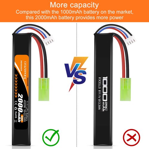 Crazepony 11.1V Airsoft Battery, 3S Rechargeable LiPo Battery 2000mAh 30C with Mini Tamiya Connector JST XH Connector for Model Airsoft Rifle